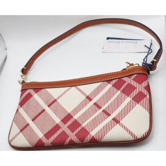 Rare New Dooney & Bourke Cranberry Red Ivory Plaid Wristlet Handbag Gold… - Picture 5 of 10